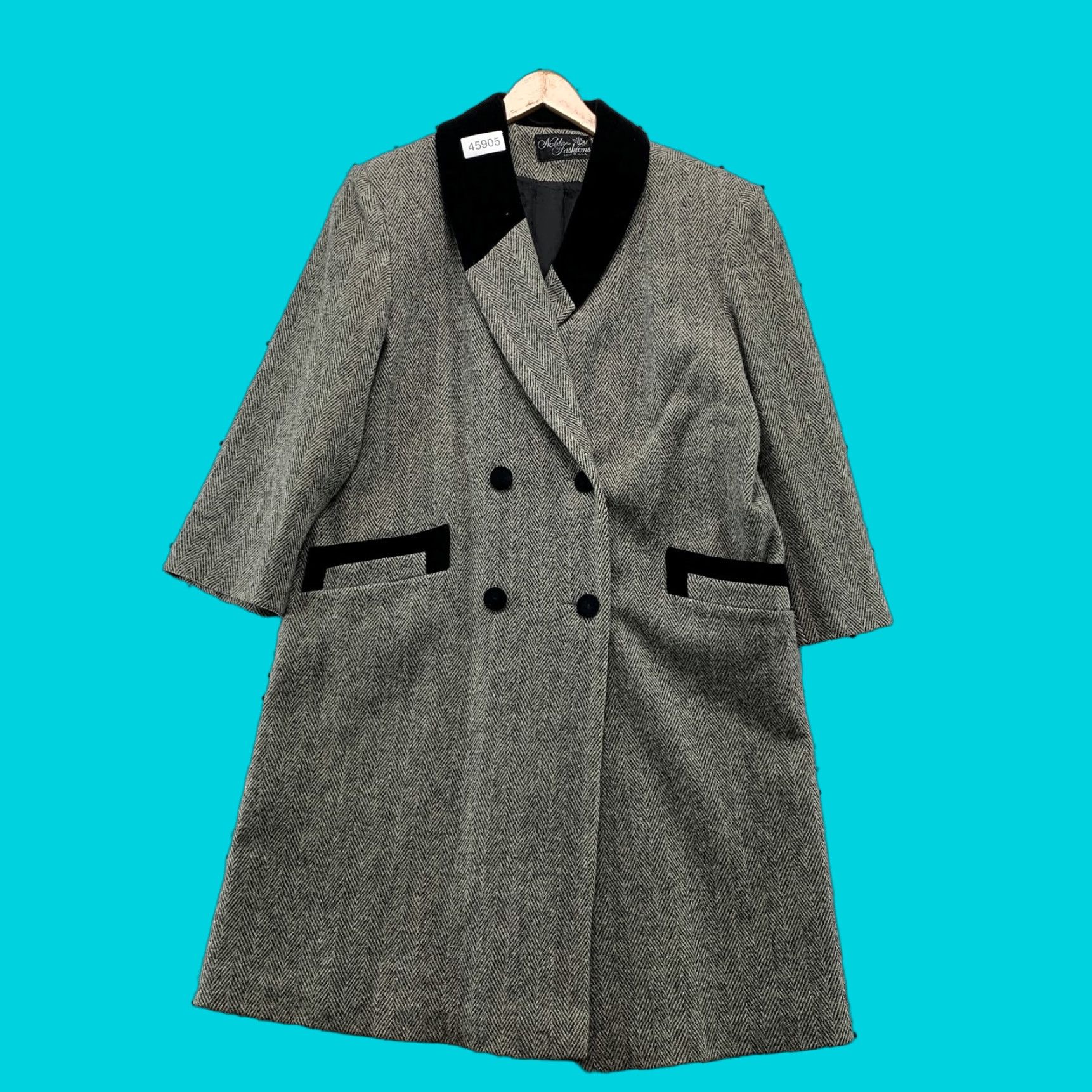Vintage Noble Fashions Wool Tweed Overcoat Womens XL Gray Herringbone Made USA, Long Coat, Button, Outer Shell: Wool, Vintage, Fall Winter, Women, Coat Size XL / US 12-14 / IT 48-50 - 1 Thumbnail