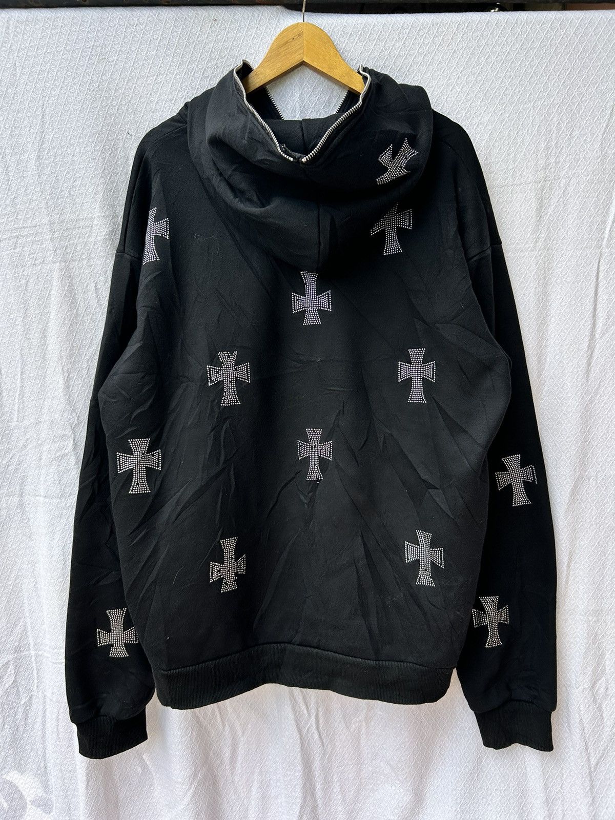 Rhinestone cross fullzip hoodie like chrome heart styled