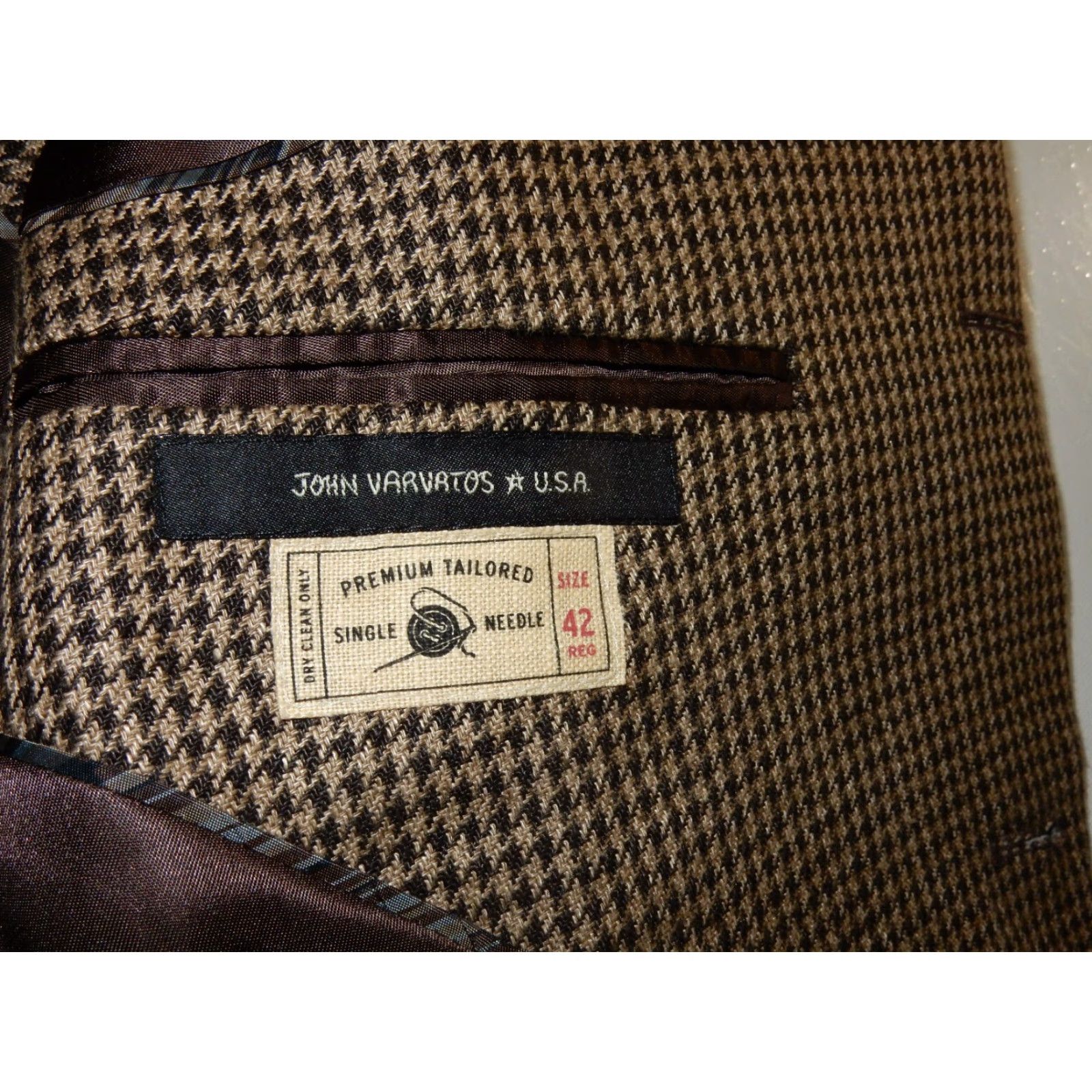John Varvatos JOHN VARVATOS Houndstooth Blazer Jacket Men's Size 42R Brown Wool Size 42R - 6 Thumbnail