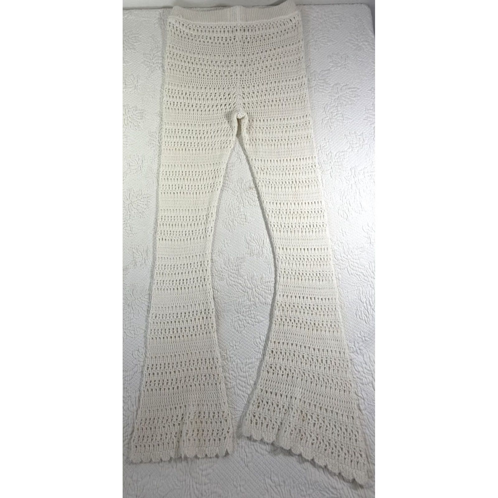 Vintage L Space Golden Hour White Crochet Pants Coverup Sz M Boho Size 32" / US 10 / IT 46 - 3 Thumbnail