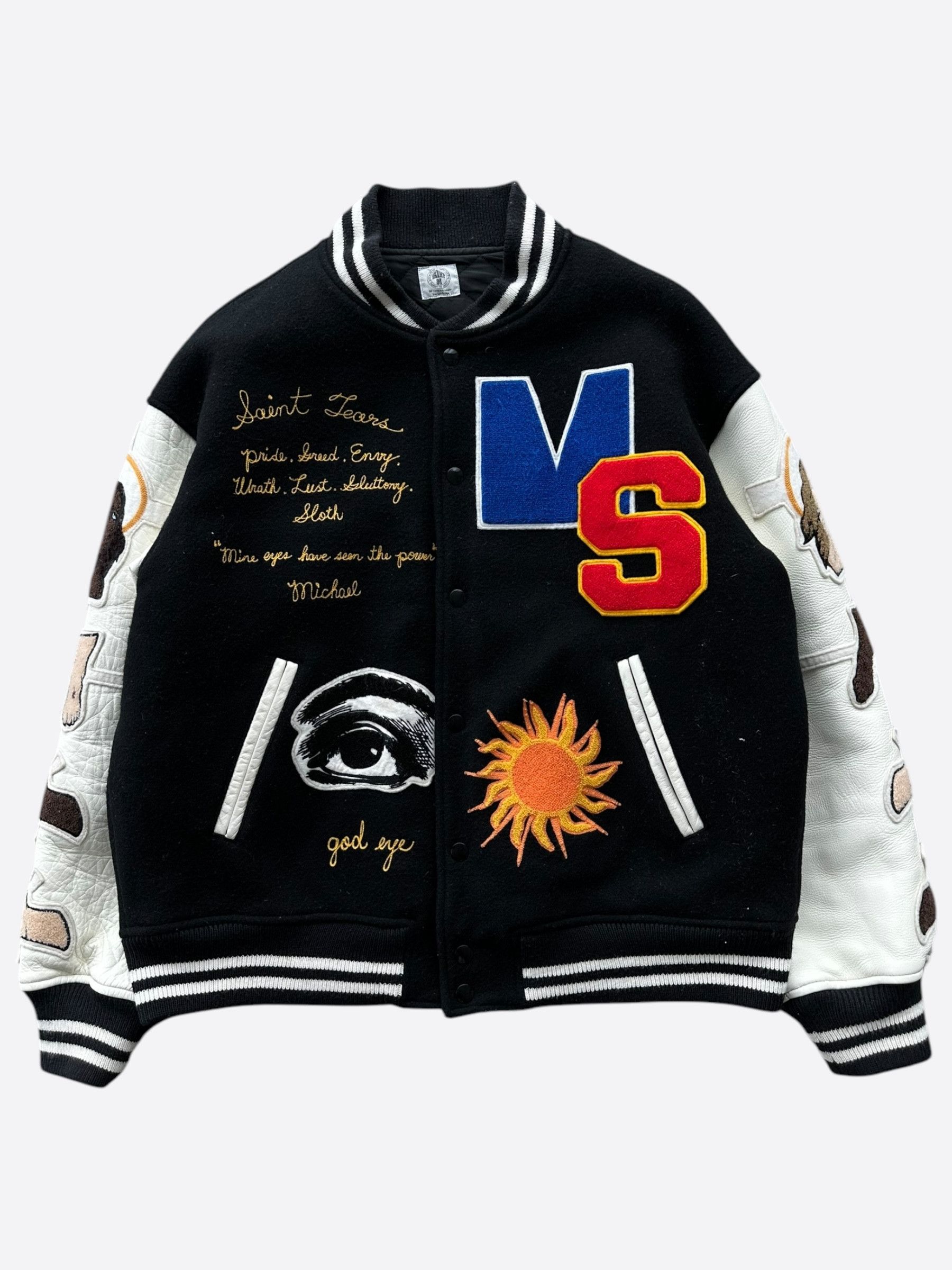 DENIM TEARS × Saint Michael Saint Michael Black & White Embroidered Varsity Jacket Size US M / EU 48-50 / 2 - 1 Thumbnail