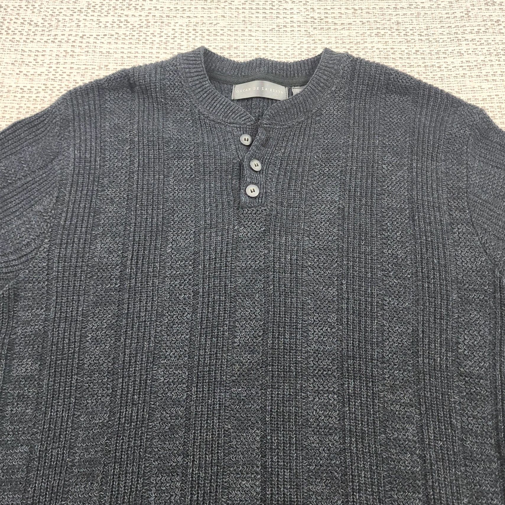 Oscar De La Renta Oscar de la Renta Sweater Mens XL Henley 3-Button Textured Knit Cotton Crew Neck Pullover Size US XL / EU 56 / 4 - 4 Thumbnail