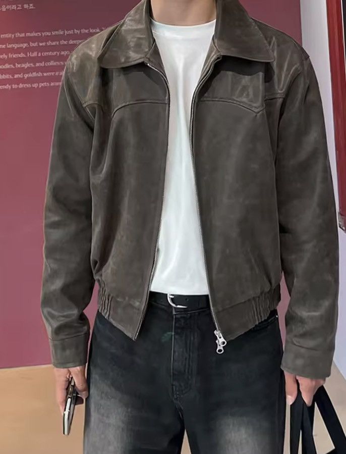 Lightweight Distressed Washed Brown Pu Leather Jacket
