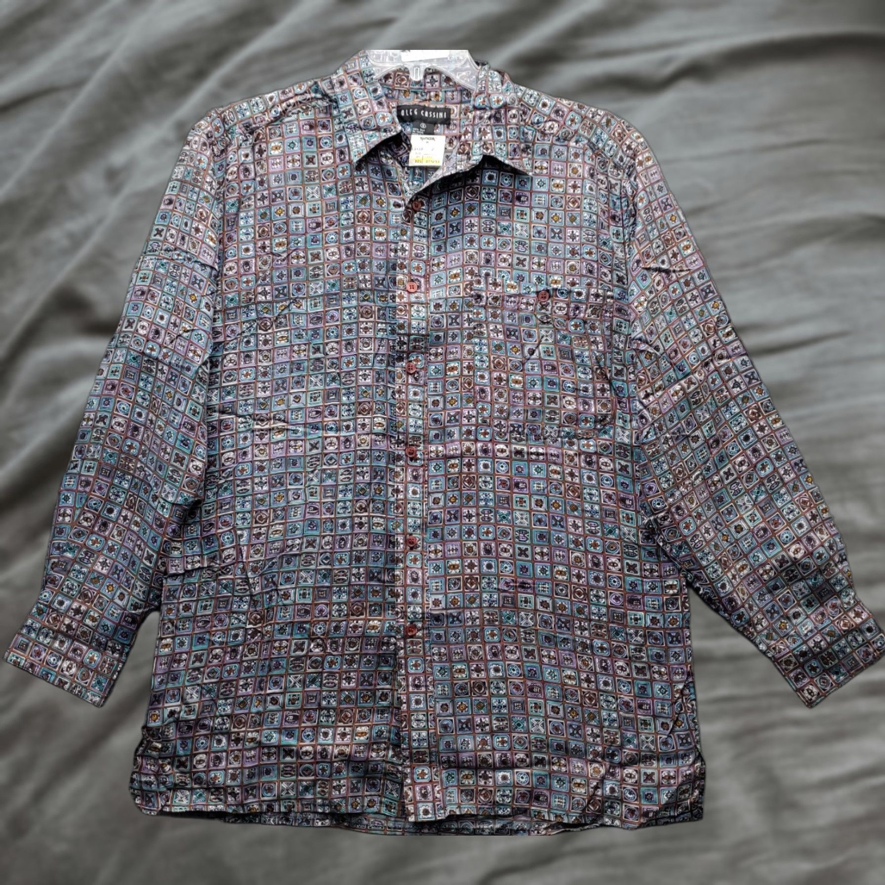 Oleg Cassini Oleg Cassini Shirt Mens Small Multicolor Mosaic Pattern Pocket Collared Button Down Size US S / EU 44-46 / 1 - 1 Thumbnail