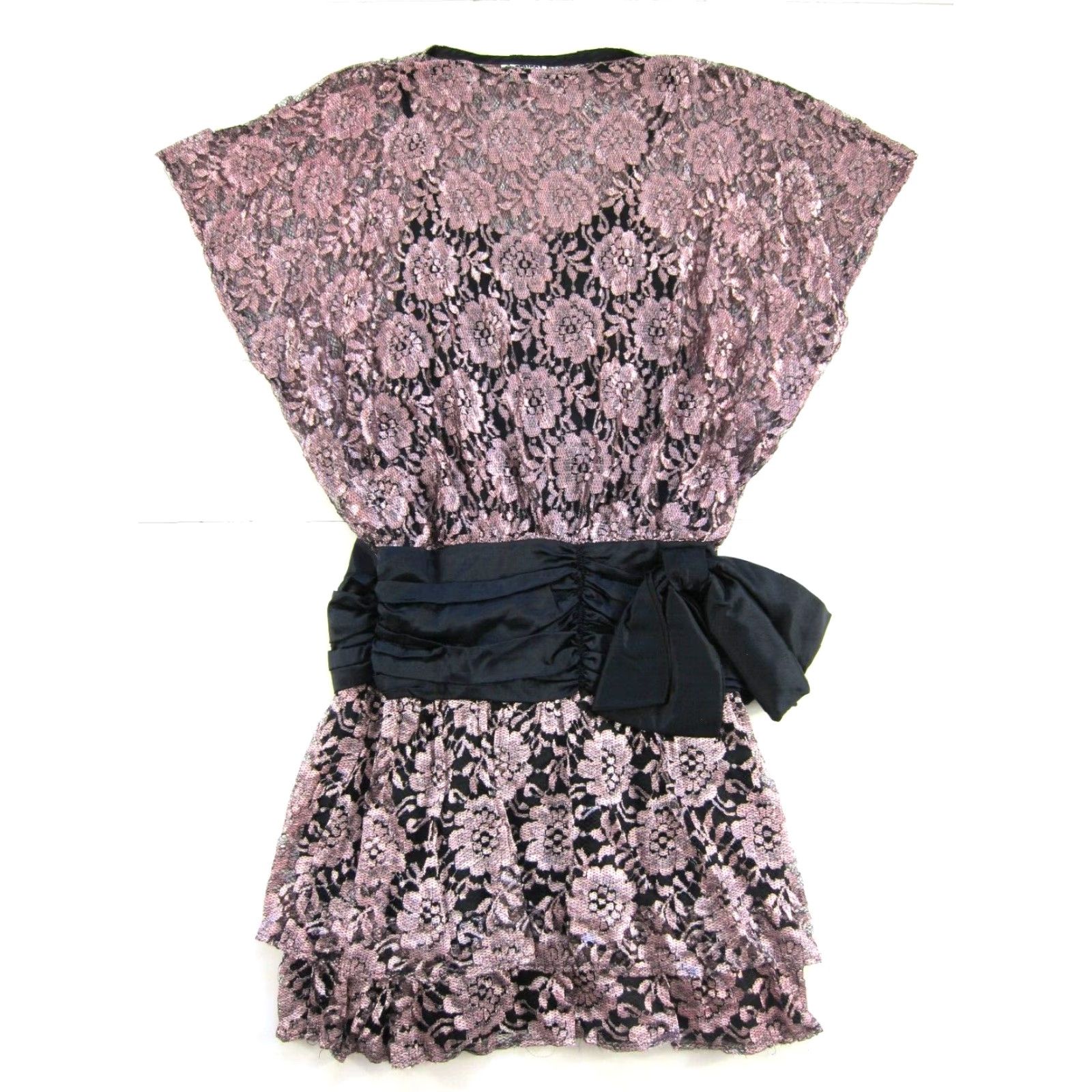 Pinko Vintage SENECA Pink Black Lace Bow Smock Dress Dress Pink SENECA Vintage 50s 60s 70s 80s Party Prom Knee Length Women Smocked Bow Lace Shirt Women Size S / US 4 / IT 40 - 2 Thumbnail
