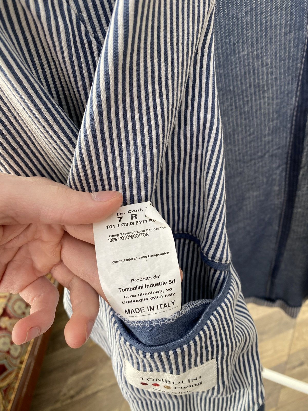 Tombolini Vintage Tombolini Blue White Striped Cotton Blazer Jacket Size 48R - 8 Thumbnail