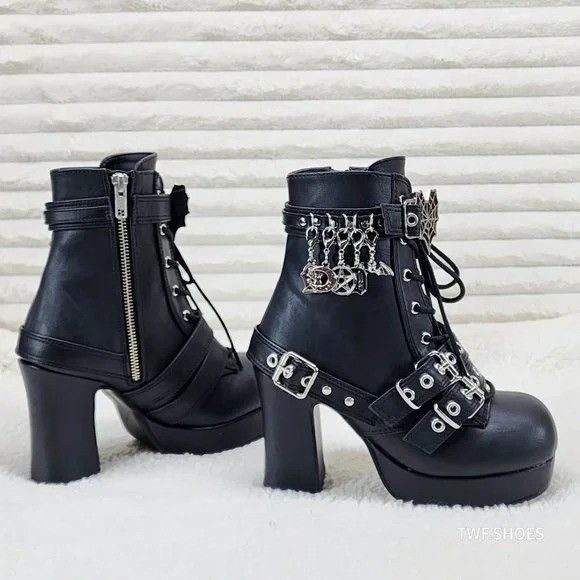 Other DEMONIA Gothika 66 Buckle / Charms Black Ankle Platform Hee Size US 9 / IT 39 - 1 Thumbnail