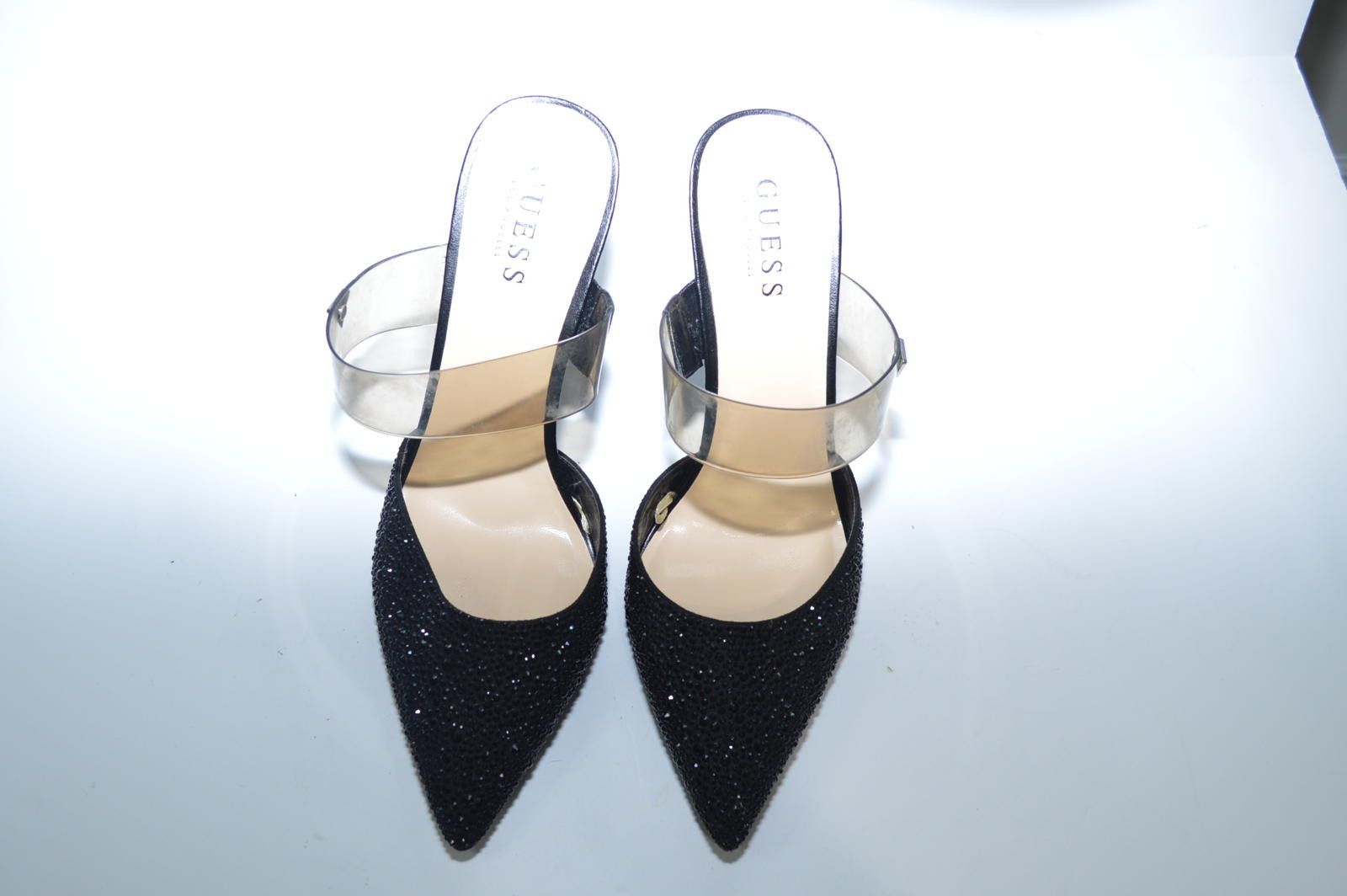 Guess GUESS Black Rhinestone Embellished Heels with Clear Strap Size US 10 / IT 40 - 1 Thumbnail