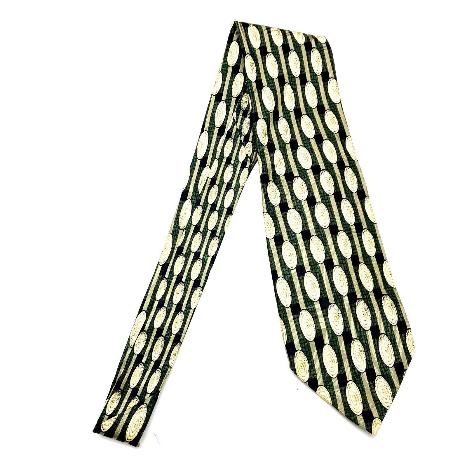 Vintage JZ Richards Silk Tie Print Green Black Geometric Wide Size ONE SIZE - 6 Thumbnail