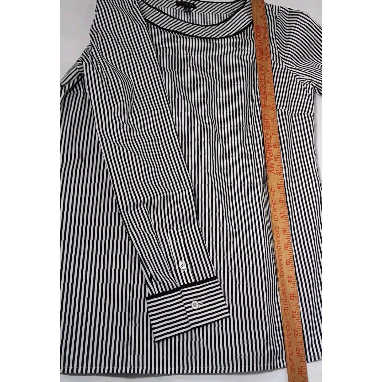 Talbots VINTAGE Talbots Women's Blouse Pullover Size Small Black White Striped Cotton Classic Fitted Sleeve Zipper Size S / US 4 / IT 40 - 4 Thumbnail