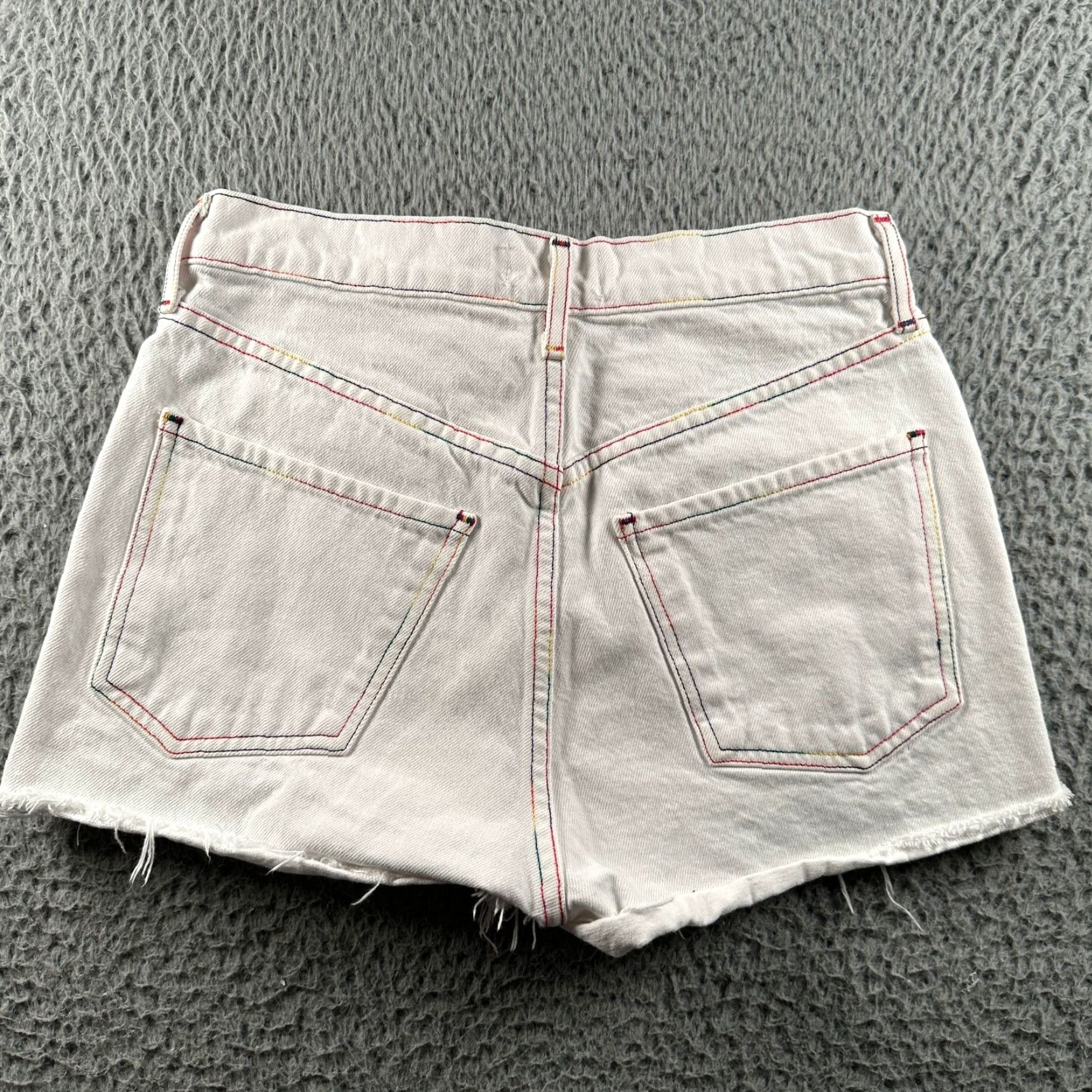 Agolde VINTAGE AGOLDE Cutoff Shorts Womens 26 White Rainbow Stitch Distressed Button Fly USA Size 26" / US 2 / IT 38 - 7 Thumbnail