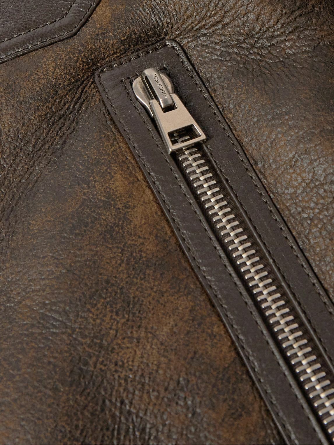 Tom Ford o1sndg1125 LBS016 Shearling Trimmed Leather Jacket in Brown Size US XL / EU 56 / 4 - 3 Thumbnail
