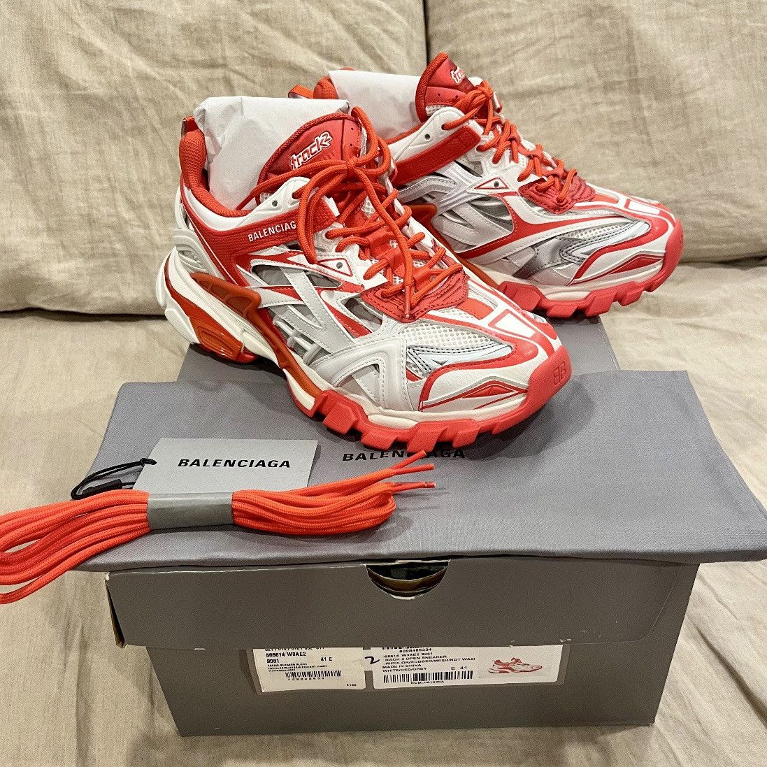 Balenciaga $1200 Balenciaga Track.2 Runners Sneaker, White Red Grey Size US 8 / EU 41 - 12 Thumbnail