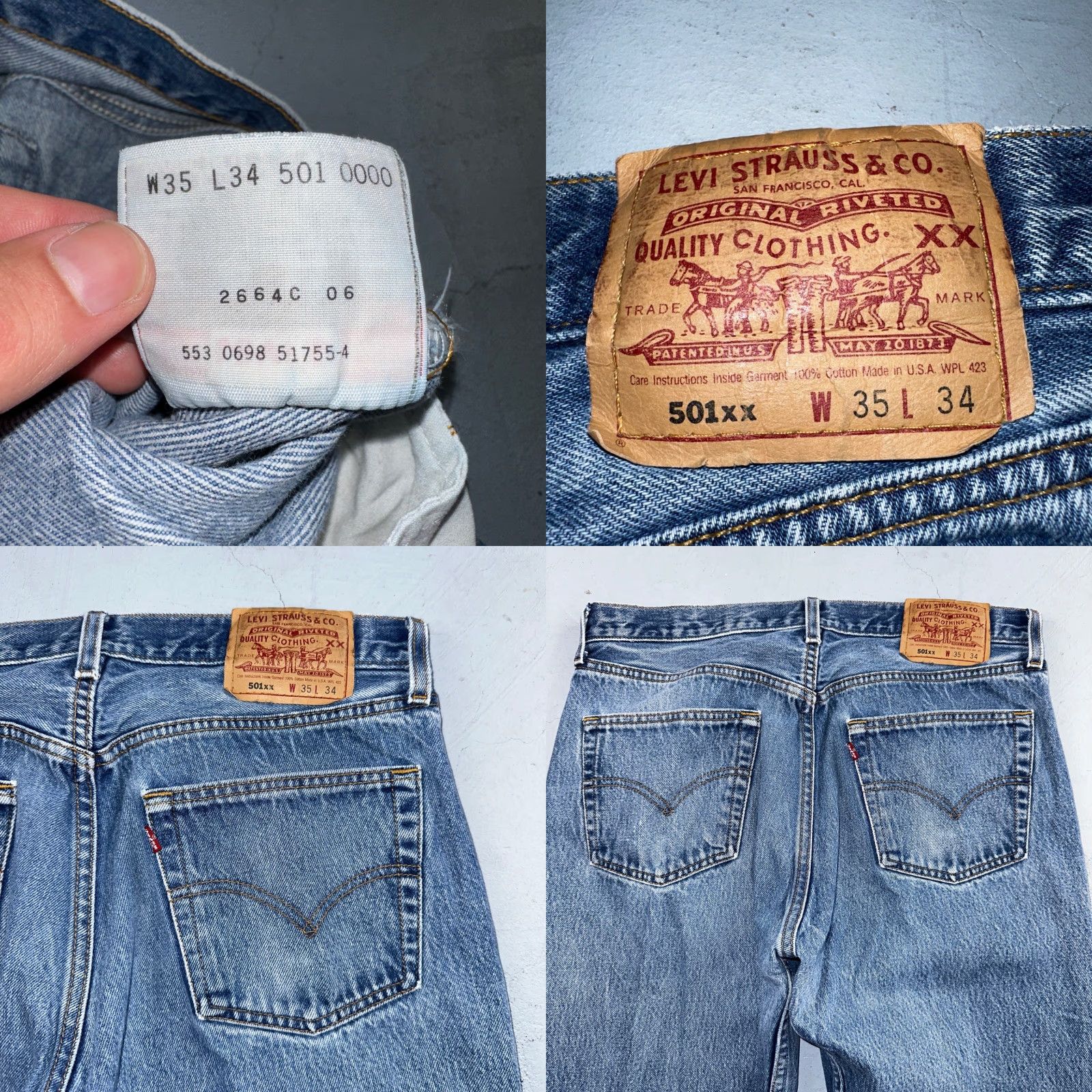 Levi's VINTAGE Levi's 501 Jeans Straight Men Blue Light Wash 35x34 Denim USA 90s 501 Series Slim Rise Mid Regular Inseam 34 Jeans Men II Size US 35 - 9 Thumbnail