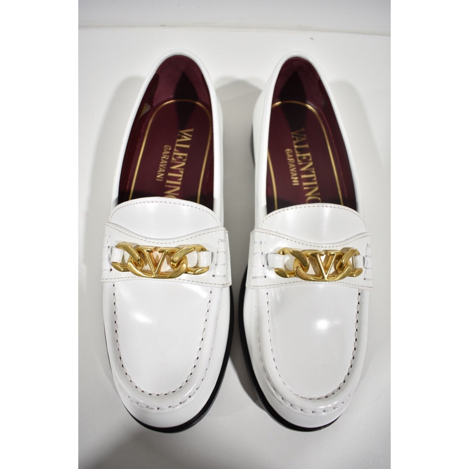 Valentino White Leather V Logo Chain Gold Mule Slip On Flat Loafer 37 Size US 7 / IT 37 - 9 Thumbnail
