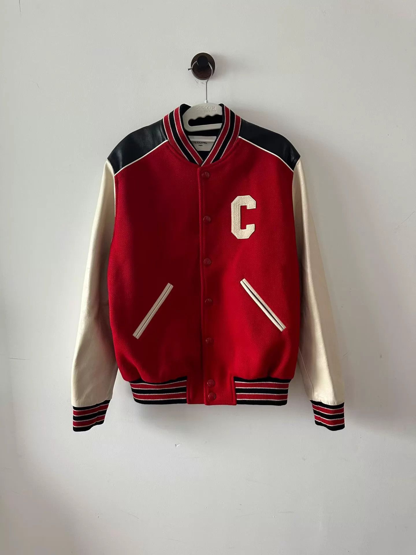 Celine Red Varsity Bomber Jacket with Contrast Sleeves Size US S / EU 44-46 / 1 - 1 Thumbnail