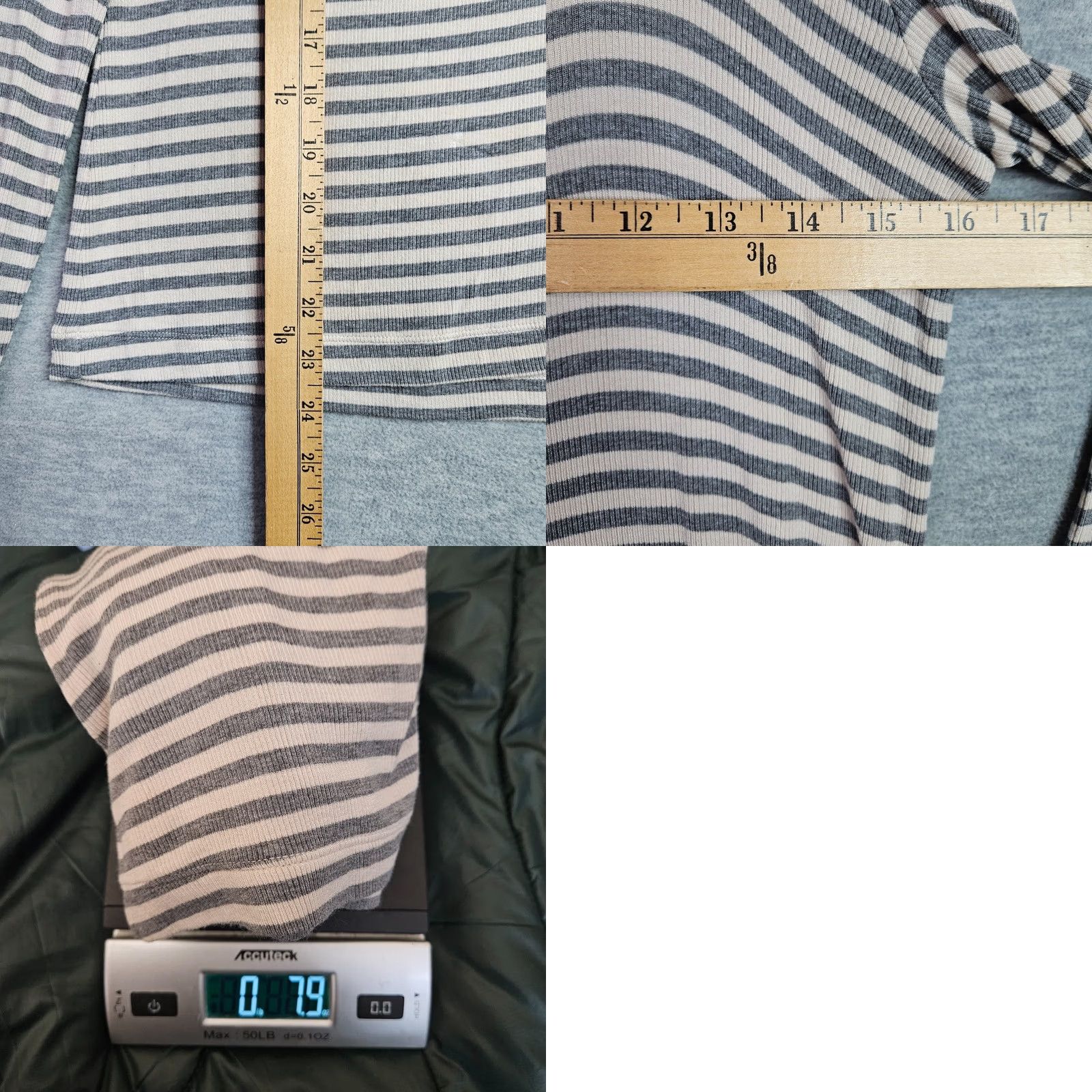 Vintage Cabi Women's Gray Ivory Stripe One Shoulder Asymmetrical Top S Short Sleeve T-Shirt Regular Fit Size S / US 4 / IT 40 - 8 Thumbnail