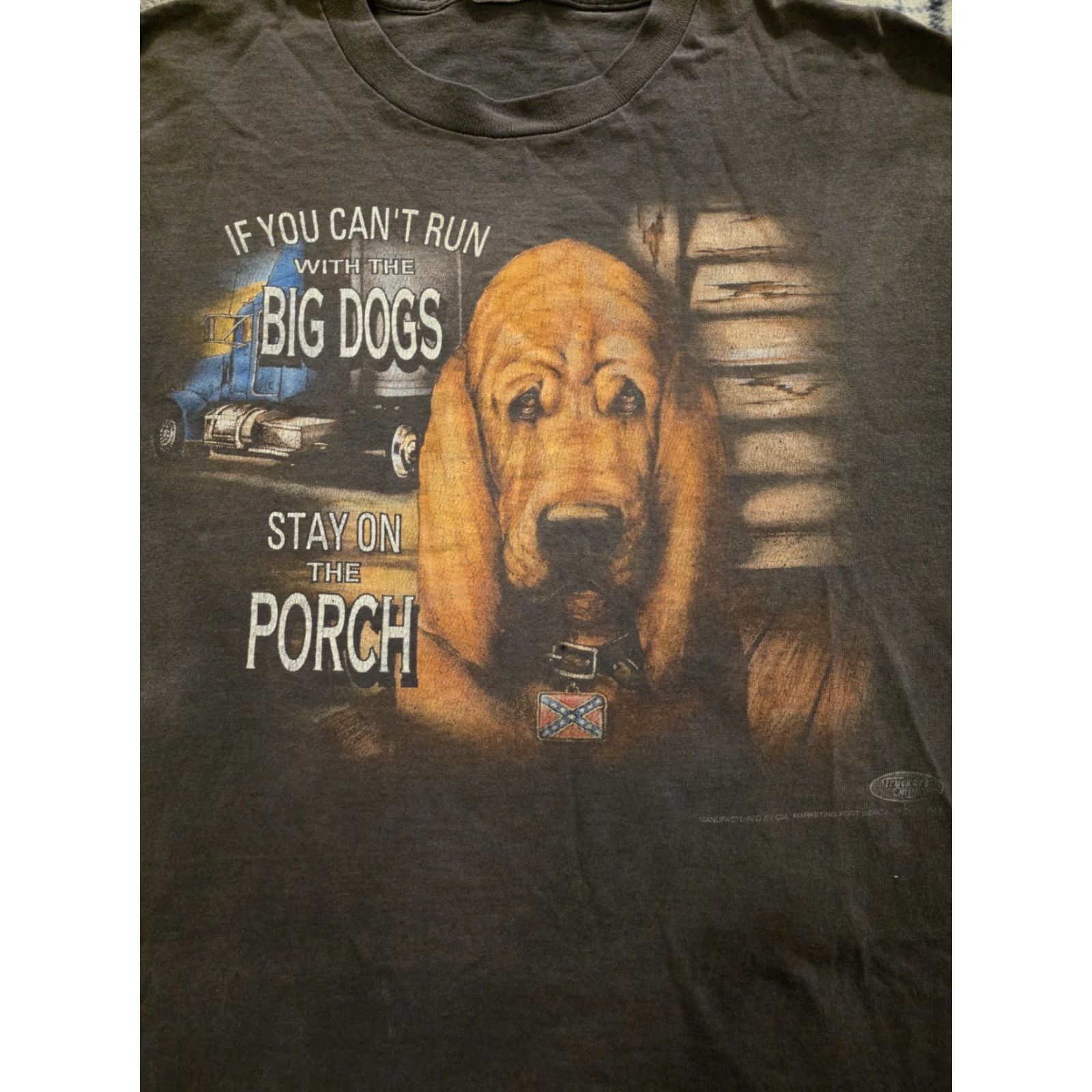 VINTAGE 3D Emblem Truckers Only Big Dogs T-Shirt Gray L Men Short Sleeve Crew Neck 90s Biker Grunge Animals Cotton Classic