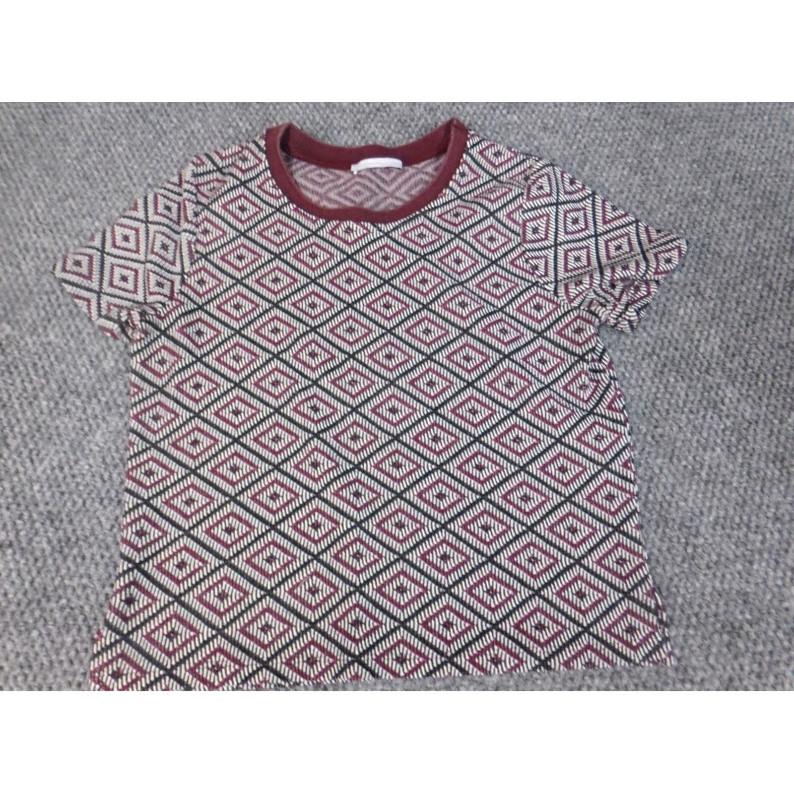 Zara Zara Blouse Shirt Womens M Orange Geometric Short Sleeve Crew Neck Knit Polyester Size M / US 6-8 / IT 42-44 - 4 Thumbnail