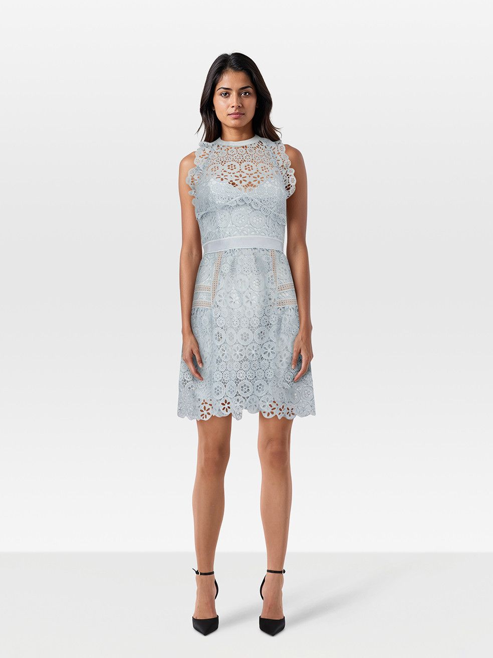 Self-Portrait Blue Lace Halterneck Dress Size XS / US 0-2 / IT 36-38 - 1 Thumbnail