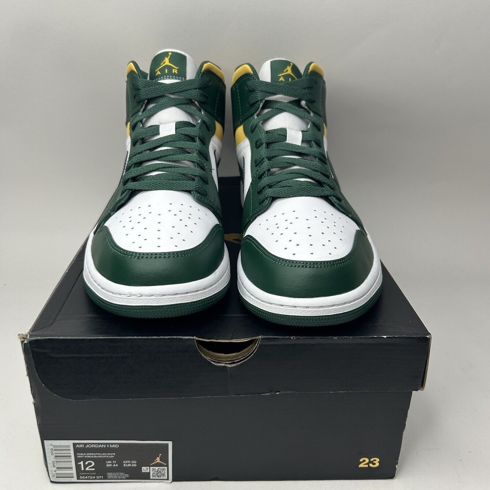 Jordan Brand Nike Air Jordan 1 Retro Mid “Sonics/Green Yellow White” Size US 12 / EU 45 - 2 Thumbnail
