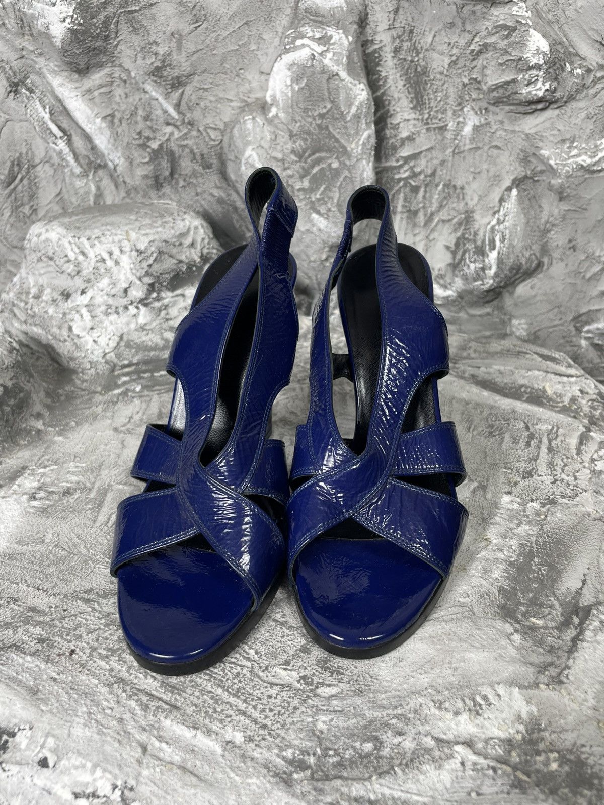 Balenciaga × Vintage Balenciaga Navy Blue Leather Slingback Heeled Sandals Size US 9 / IT 39 - 2 Thumbnail