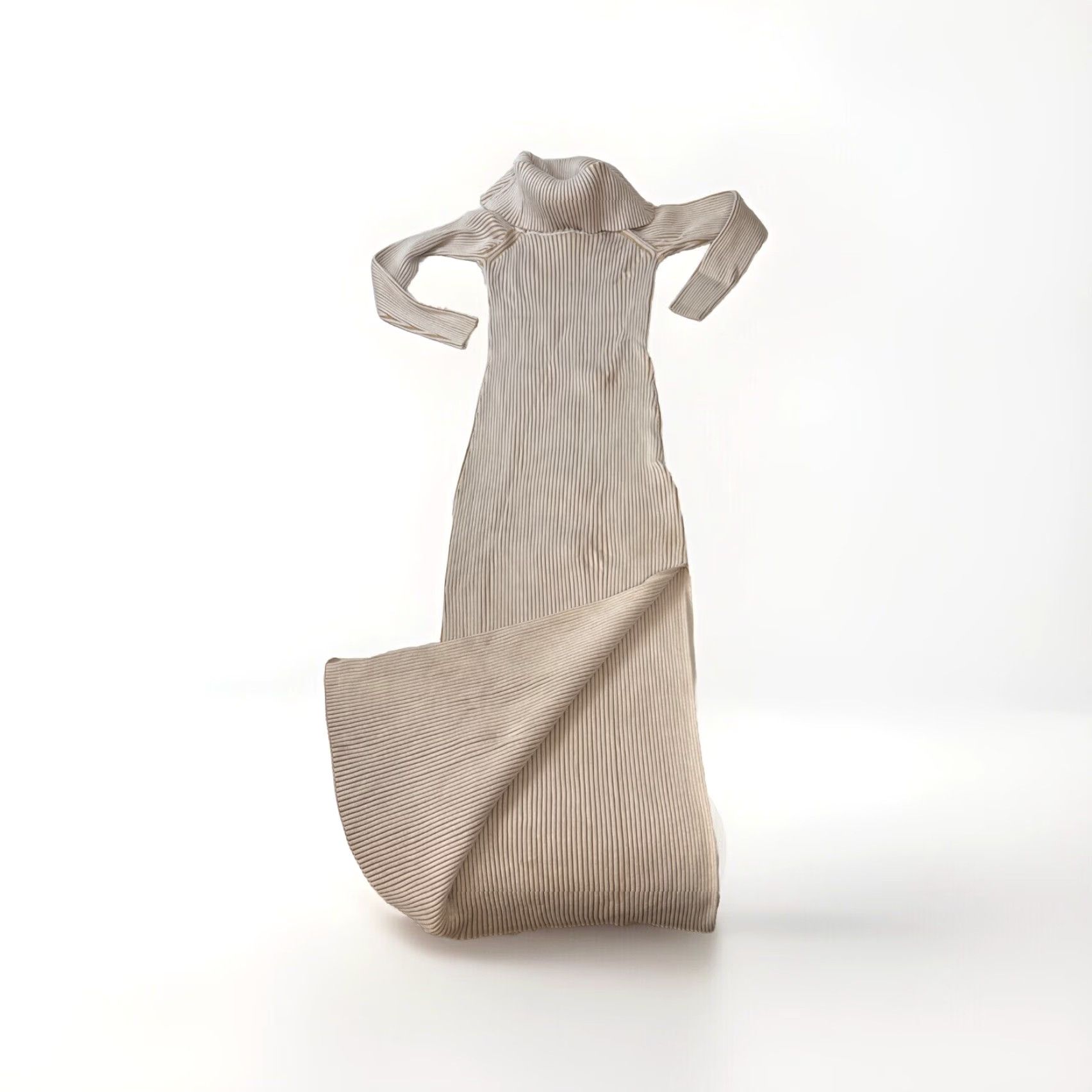 Anthropologie Anthropologie Off-The-Shoulder Ribbed Sweater Midi Dress Slit Beige L Women Size L / US 10 / IT 46 - 2 Thumbnail