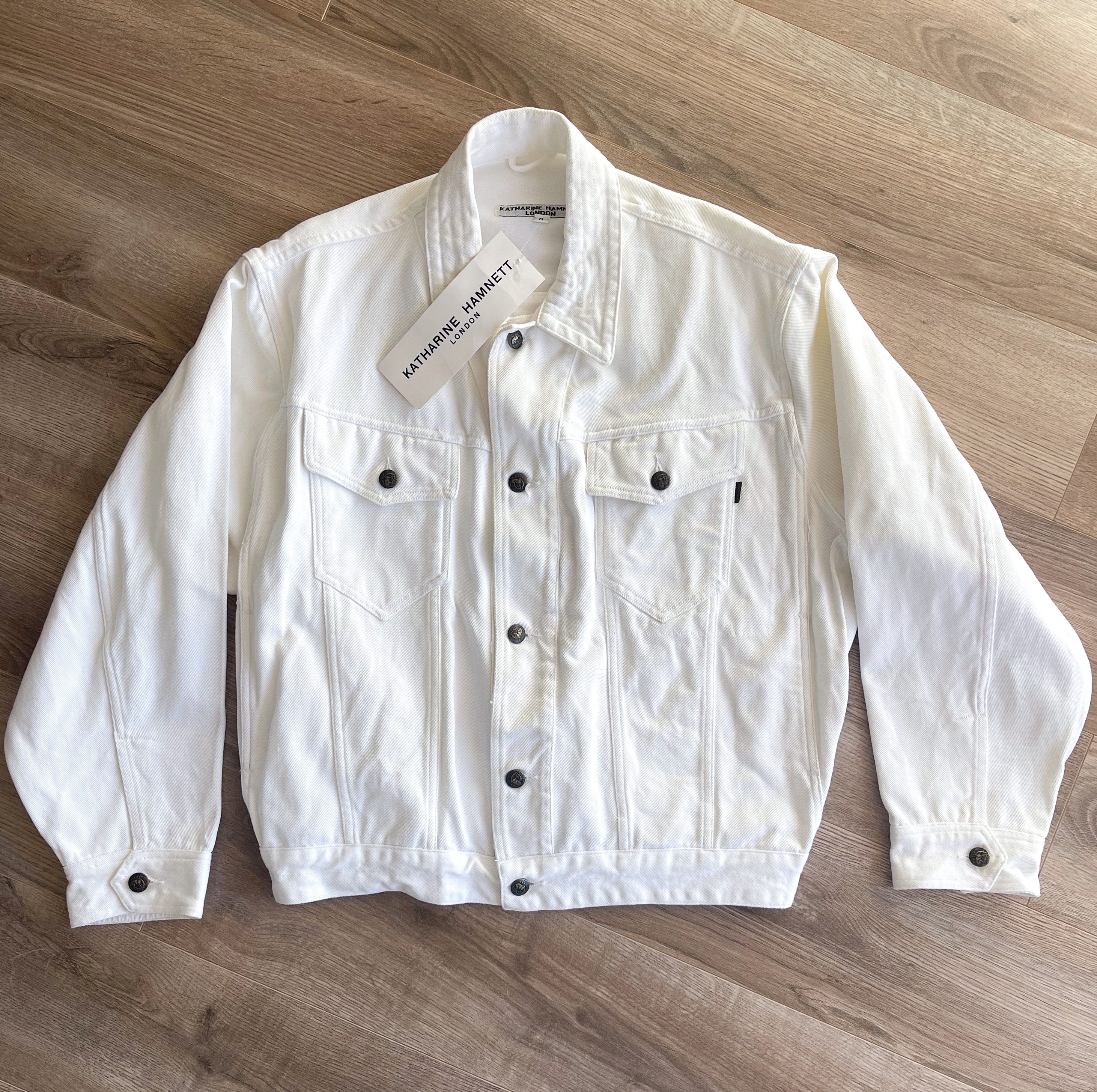 image of Archival Clothing x Katharine Hamnett London 80's Plain White Denim Jacket Size M, Men's