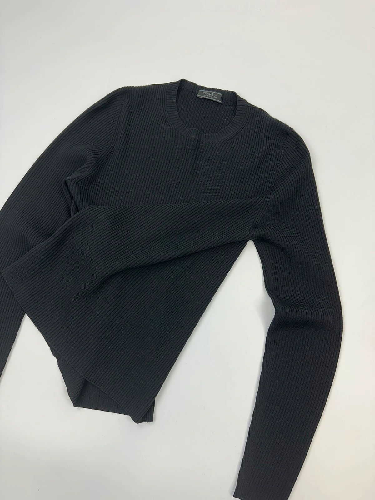 Prada Prada Milano 00’s Black Ribbed Wool & Silk Longlseeves Size S / US 4 / IT 40 - 4 Thumbnail