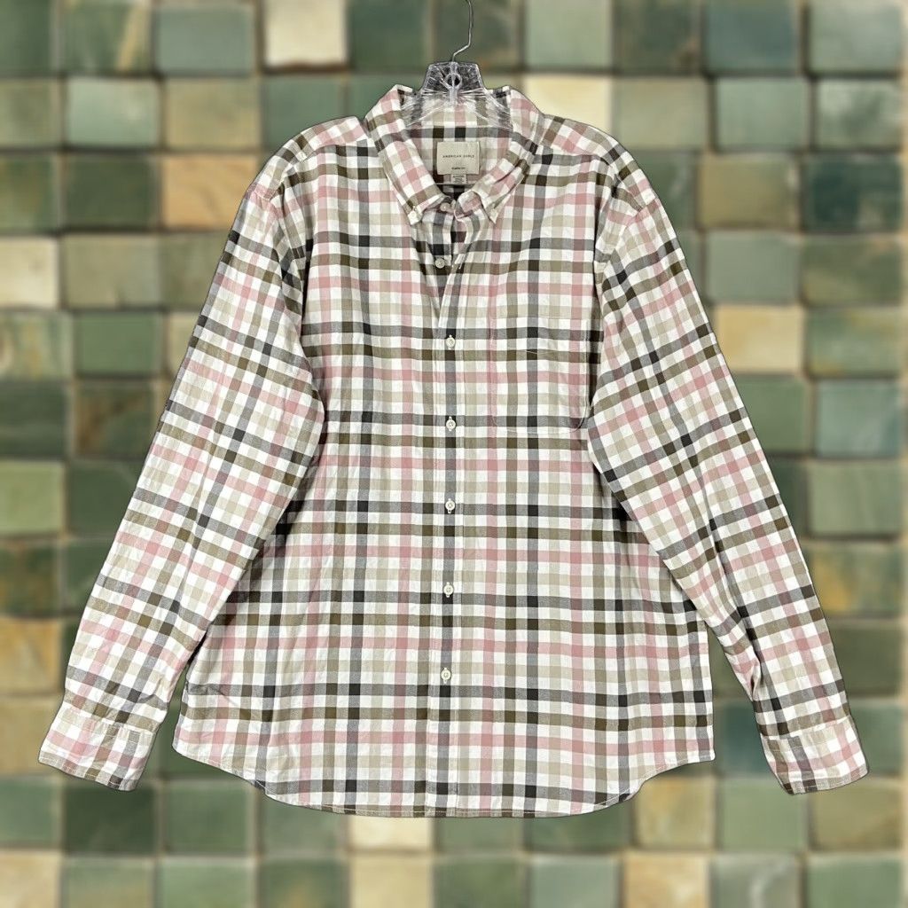 American Eagle Outfitters American Eagle Classic Fit Pink Gray Checker Button Up Long Sleeve Men’s XL Shirt Men XL Multicolor Checker Size US XL / EU 56 / 4 - 1 Thumbnail