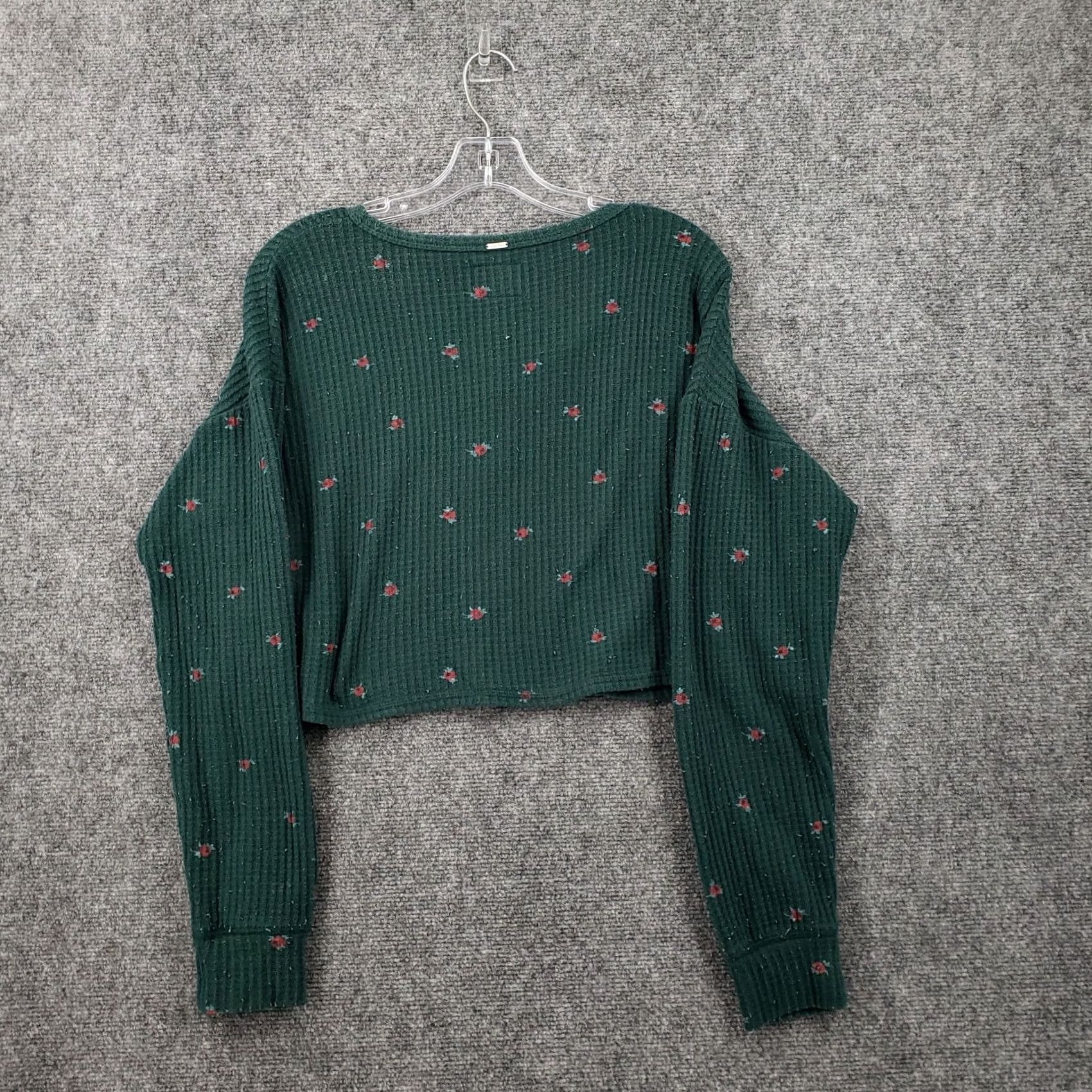 Vintage Gilly Hicks T-Shirt Womens S Small Green Crop Floral Thermal Henley Long Sleeves Size S / US 4 / IT 40 - 2 Thumbnail