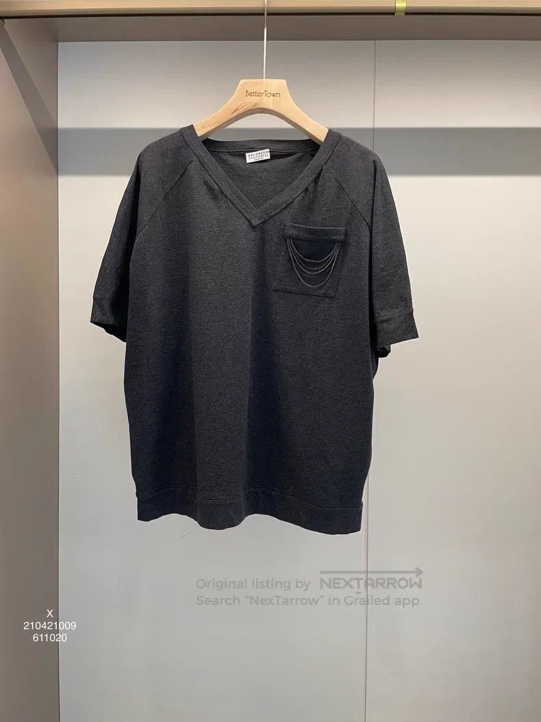 Brunello Cucinelli Brunello Cucinelli Gray cotton beaded T-shirt Size M / US 6-8 / IT 42-44 - 1 Thumbnail