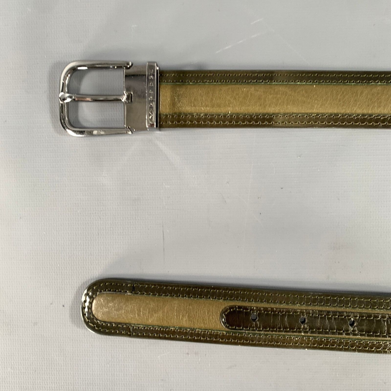 Moreschi MORESCHI Size 38 Brown Olive Mixed Pattern Leather Belt Size 38 - 6 Thumbnail