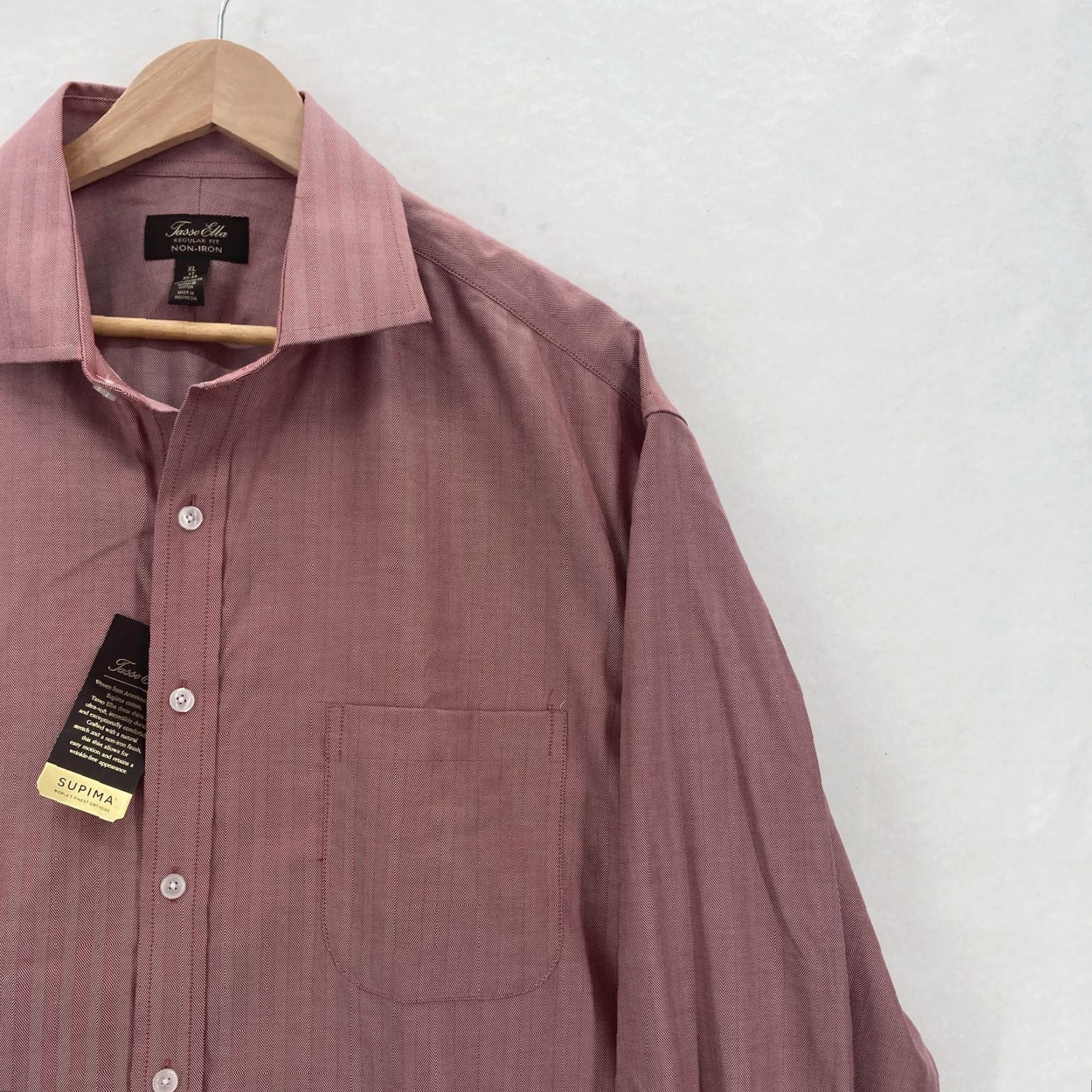 Tasso Elba VINTAGE Tasso Elba Shirt Mens XL Burgundy Herringbone Non-Iron Supima Cotton Dress Shirt Mens XL Long Sleeve 100% Cotton Stretch Size US XL / EU 56 / 4 - 2 Thumbnail