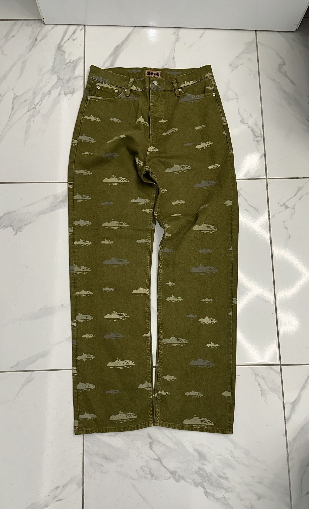 Corteiz FW23 Alcatraz Pattern Denim Jeans Khaki Large