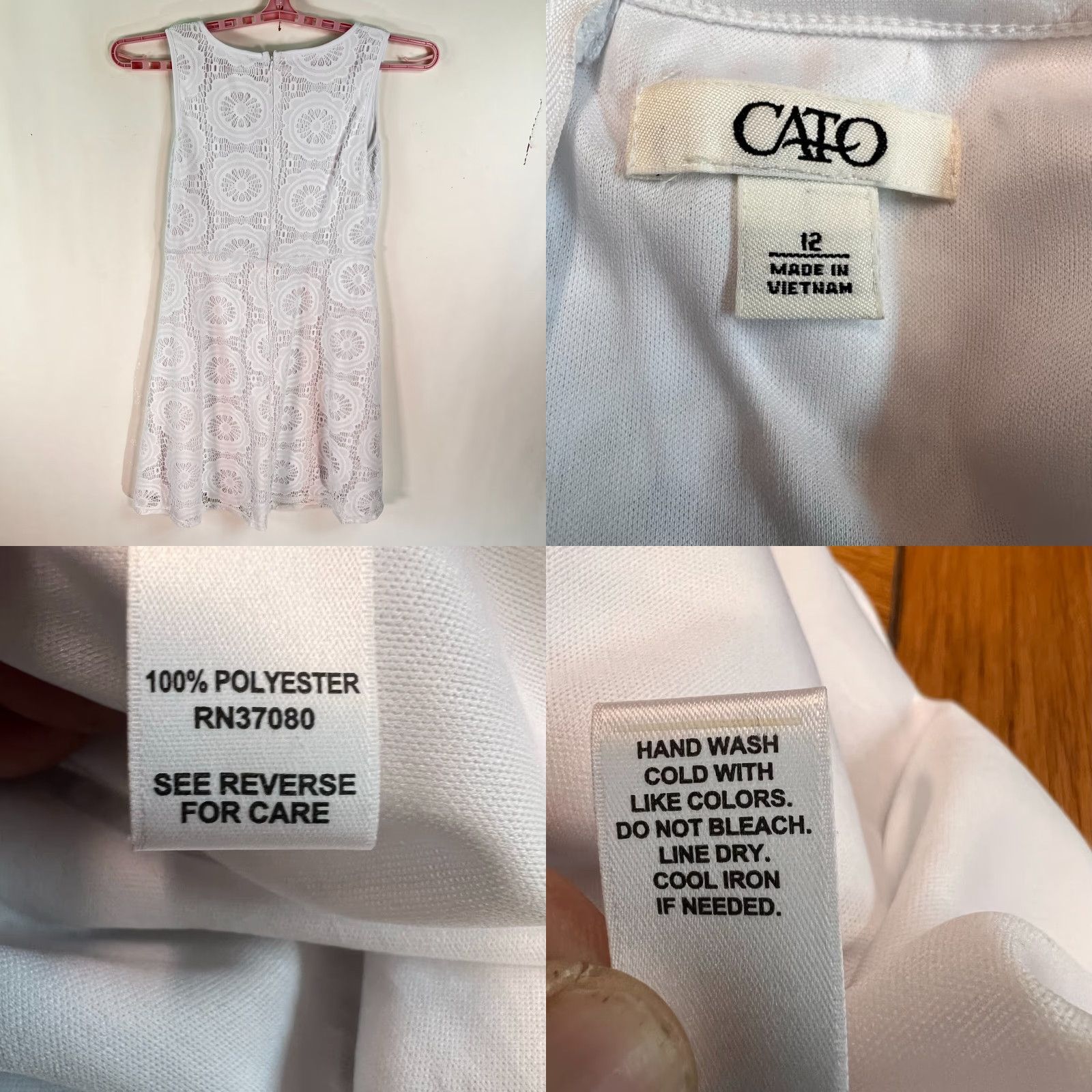 Vintage VINTAGE CATO Lace Lined Sleeveless Dress Midi Womens 12 White Poly Geometric 70s 80s Dress Women Size XL / US 12-14 / IT 48-50 - 8 Thumbnail