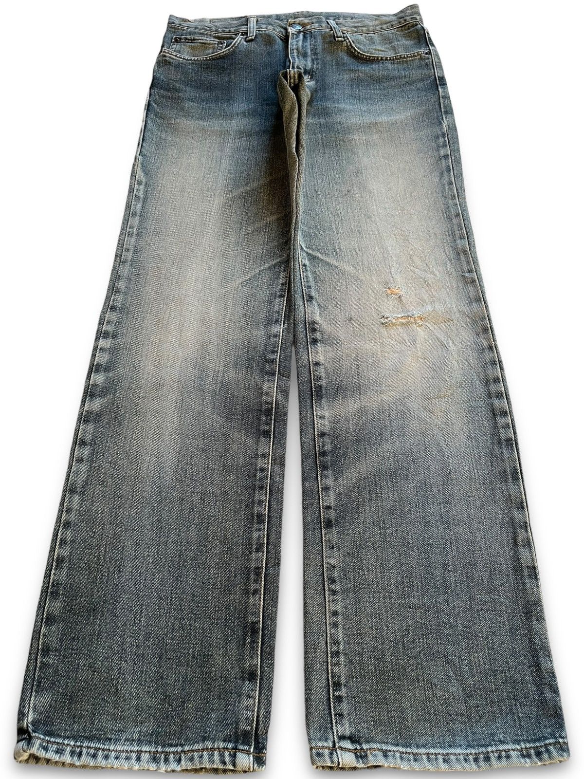 image of Distressed Denim x Edwin Vintage Japanese Edwin Faded Wash Distressed Loose Jeans in Blue Grey (Siz