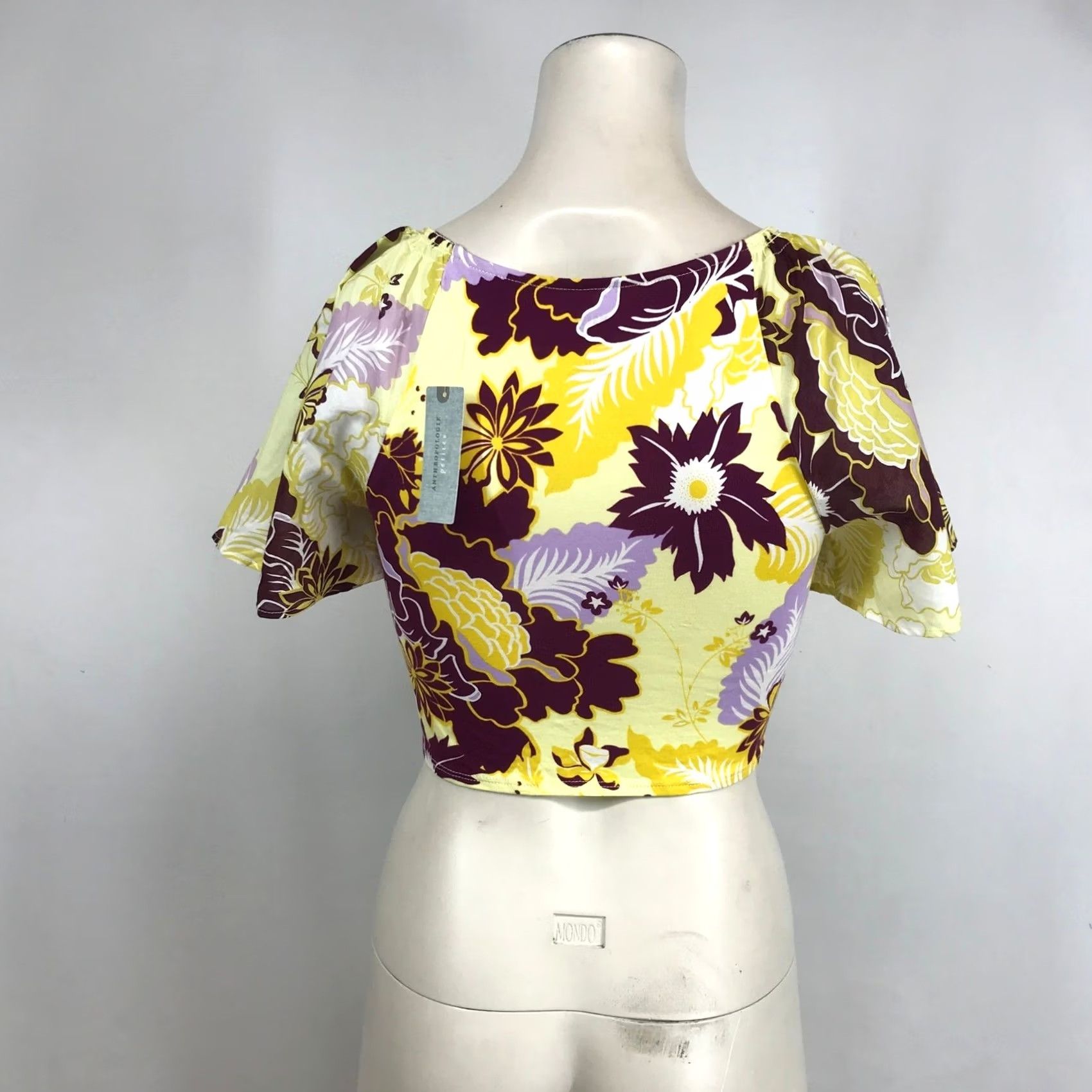 Anthropologie Maeve Anthropologie Yellow Floral Ruched Drawstring Crop Top PXS Adult Womens Size XS / US 0-2 / IT 36-38 - 5 Thumbnail