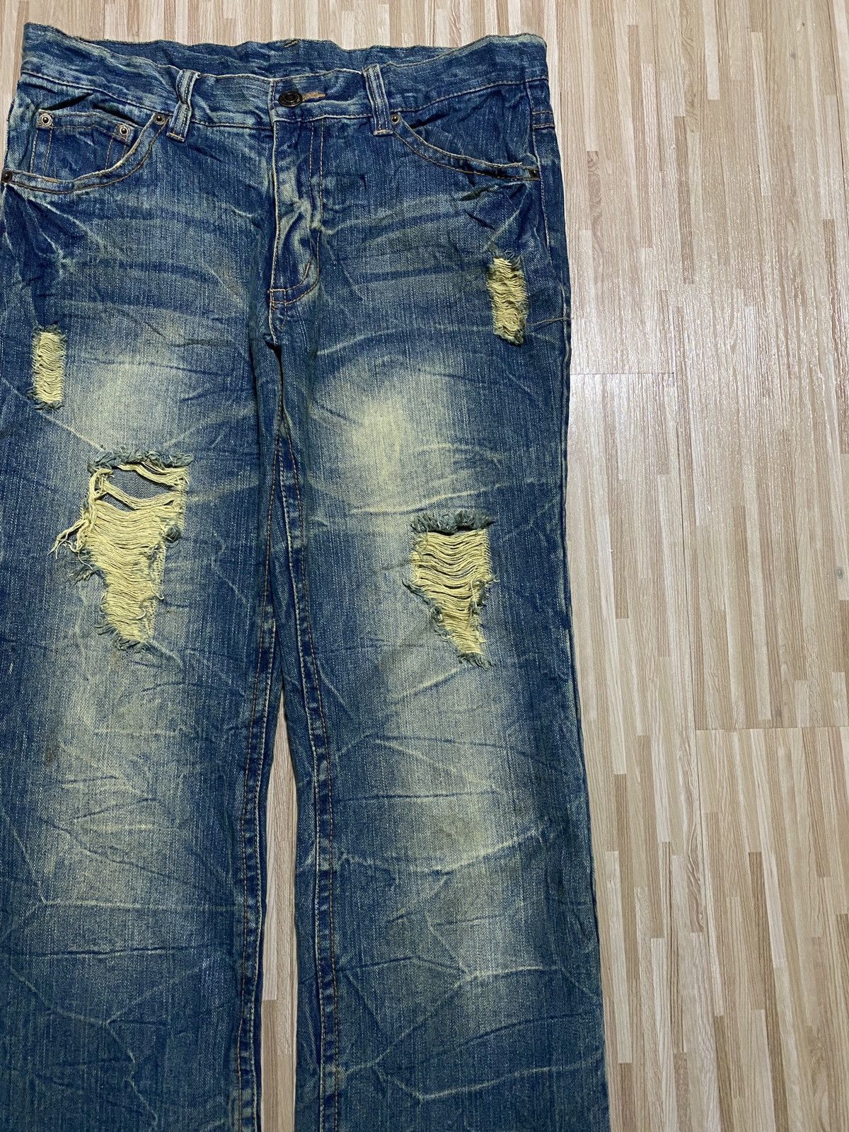 Japanese Brand × Vintage 💥Flare Japanes 90’s Mudwash Distress Ripped Jeans Size US 34 / EU 50 - 4 Thumbnail