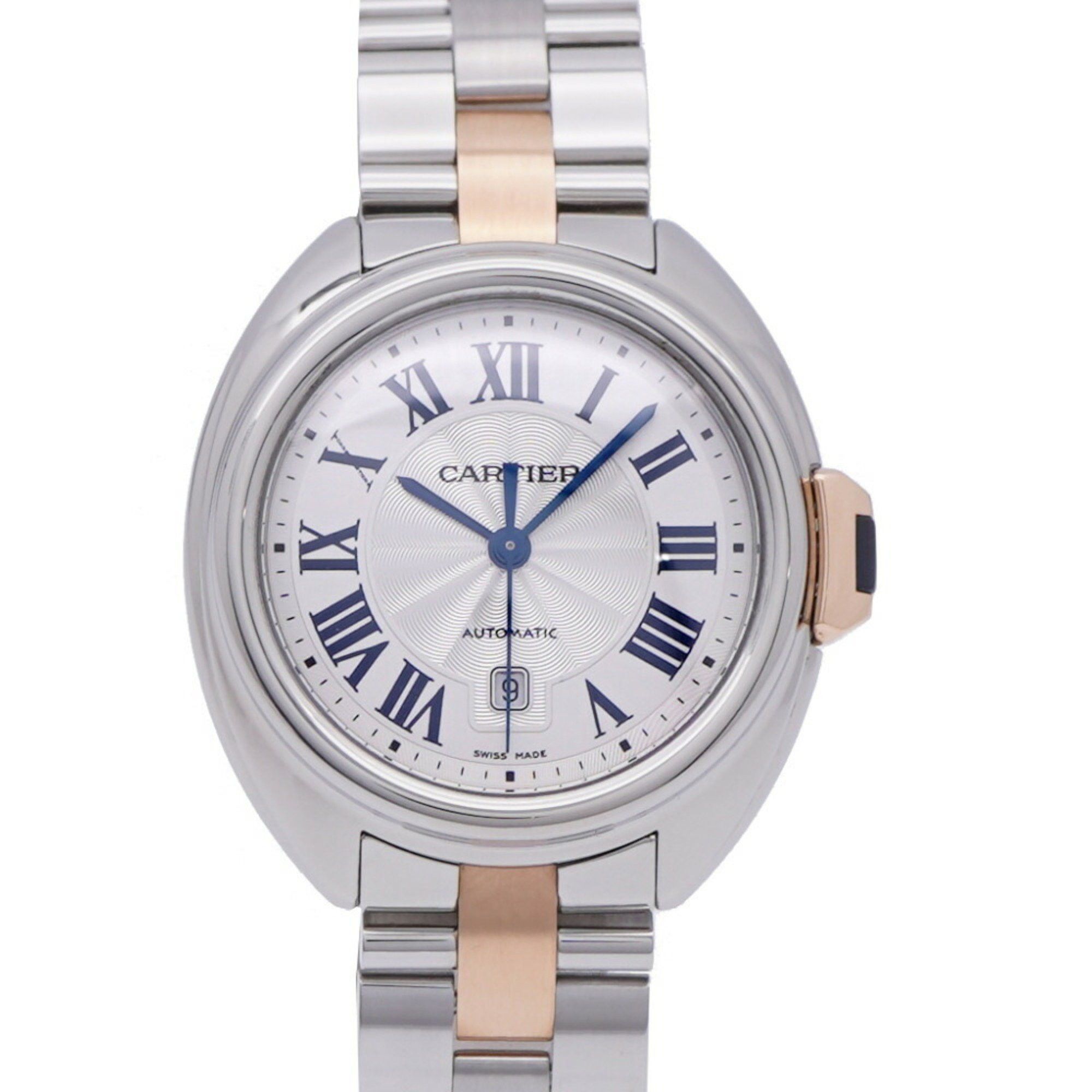 Like New Cartier Clé Deux W2Cl0004 Automatic Watch Ss/18Kpg Pink Gold Silver Dial 0185Cartier Ladies, Women's