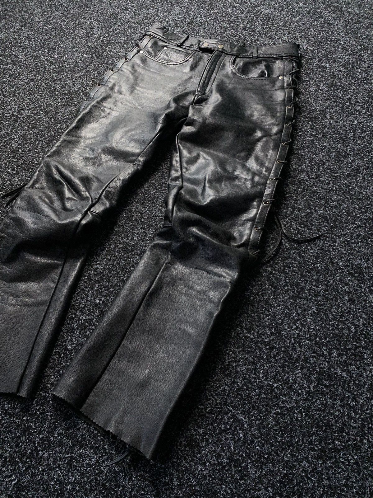 Leather Real Leather Moto Biker Racing Pants Opium y2k Size US 33 - 3 Thumbnail