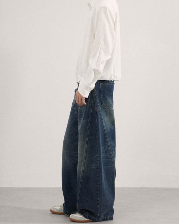 Japanese Brand American street curved wash straight leg patchwork jeans Size US 32 / EU 48 - 5 Thumbnail
