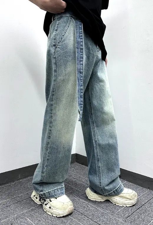 Japanese Brand VIBE Vintage washed loose versatile wide-leg jeans with belt Size US 32 / EU 48 - 6 Thumbnail