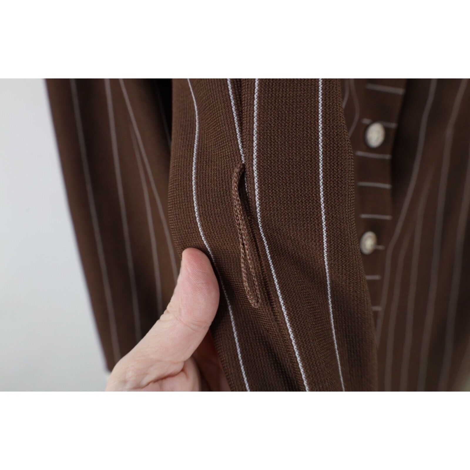 Vintage Vintage 70s Streetwear Pinstriped Bell Bottoms Romper Suit Size L / US 10 / IT 46 - 9 Thumbnail