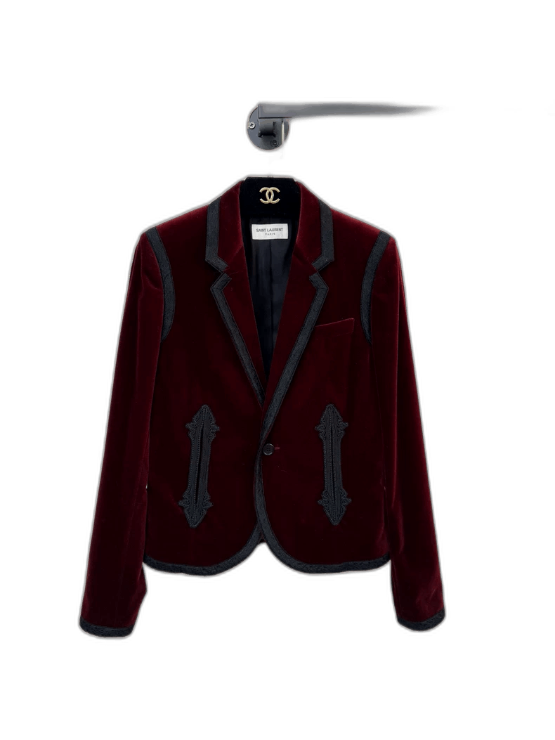 Saint Laurent Paris Saint Laurent Velvet Blazer in Burgundy-2506 Size S / US 4 / IT 40 - 1 Thumbnail