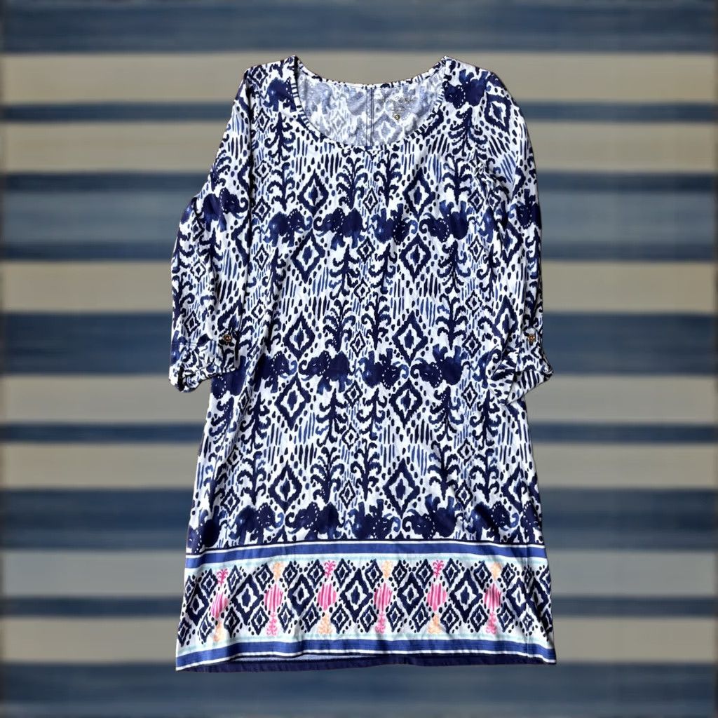 Lilly Pulitzer Lilly Pulitzer Ocean Ridge Ikat Dress Women’s Small 3/4 Sleeve A-Line Sundress Shirt Dress Multicolor Geometric Pattern Size S / US 4 / IT 40 - 1 Thumbnail