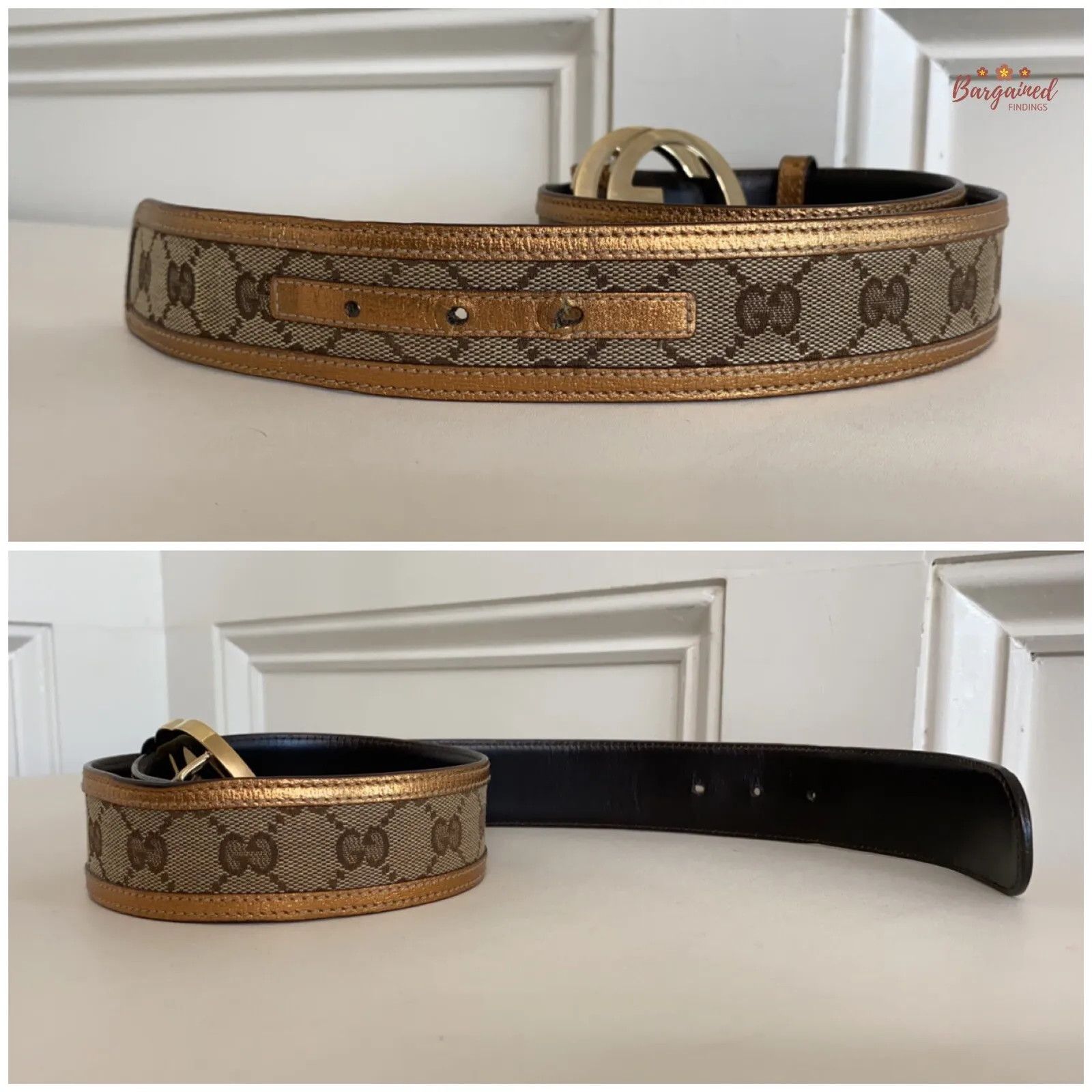 Gucci Gucci Monogram Canvas Leather Interlocking G Buckle Belt Size 28 - 7 Thumbnail