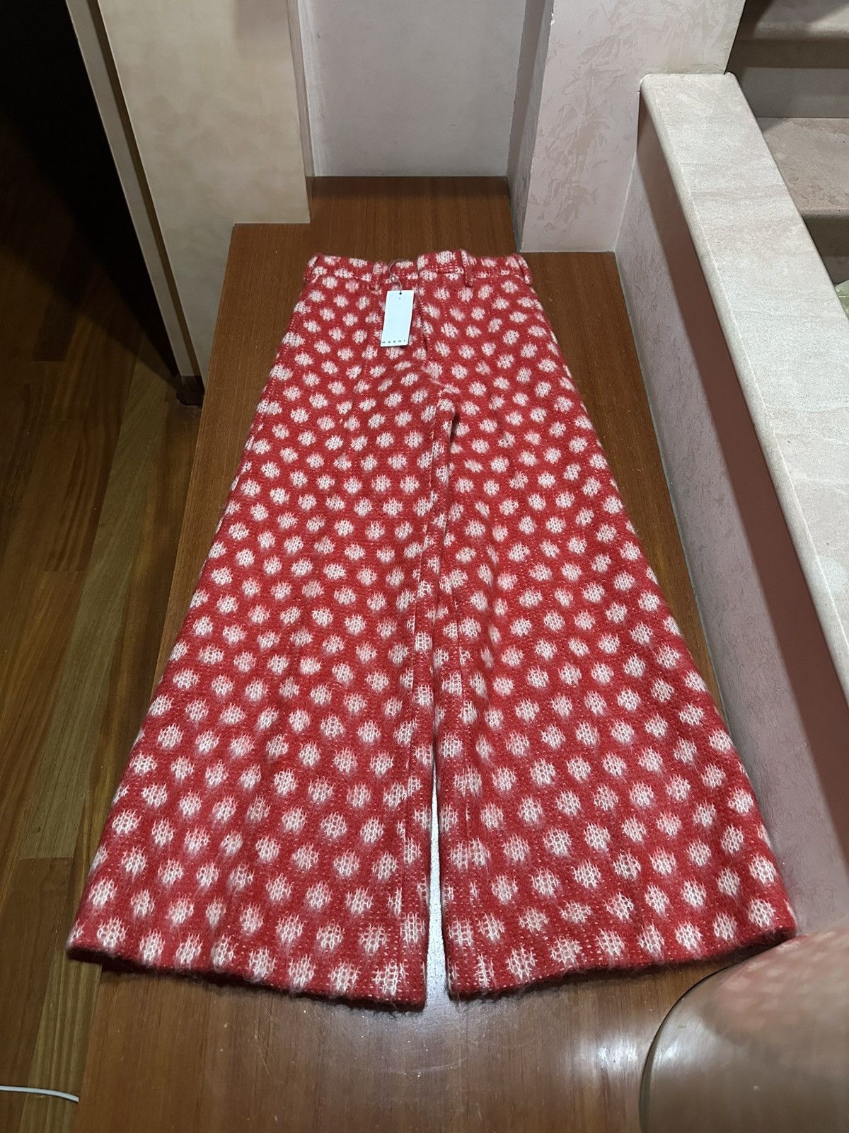 Marni Marni DINGYUN ZHANG fw23 Mohair red & white dots pants Size 27" / US 4 / IT 40 - 1 Thumbnail