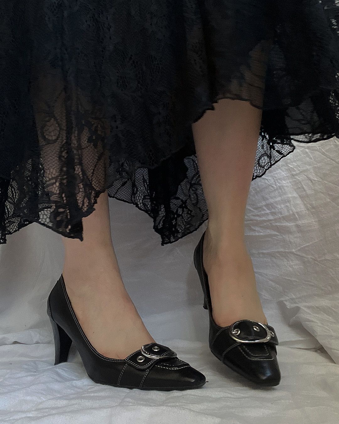 Esprit vintage black heels with buckle details Size US 7.5 / IT 37.5 - 3 Thumbnail