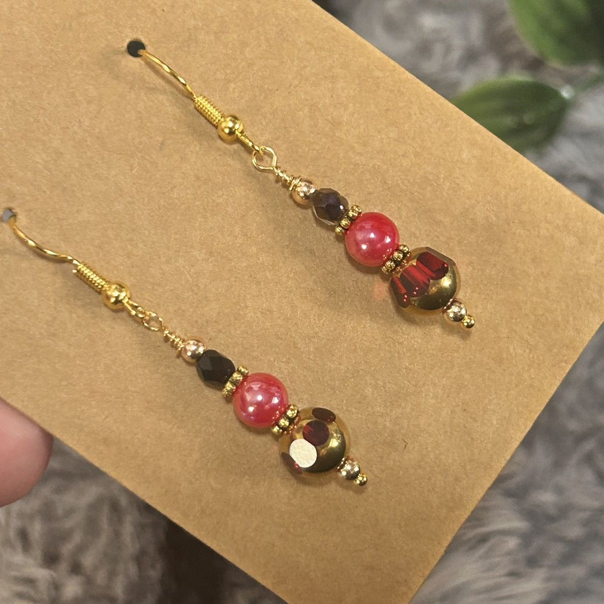 Handmade Handcrafted elegant di-cut red glass crystal dangle earrings Size ONE SIZE - 1 Thumbnail